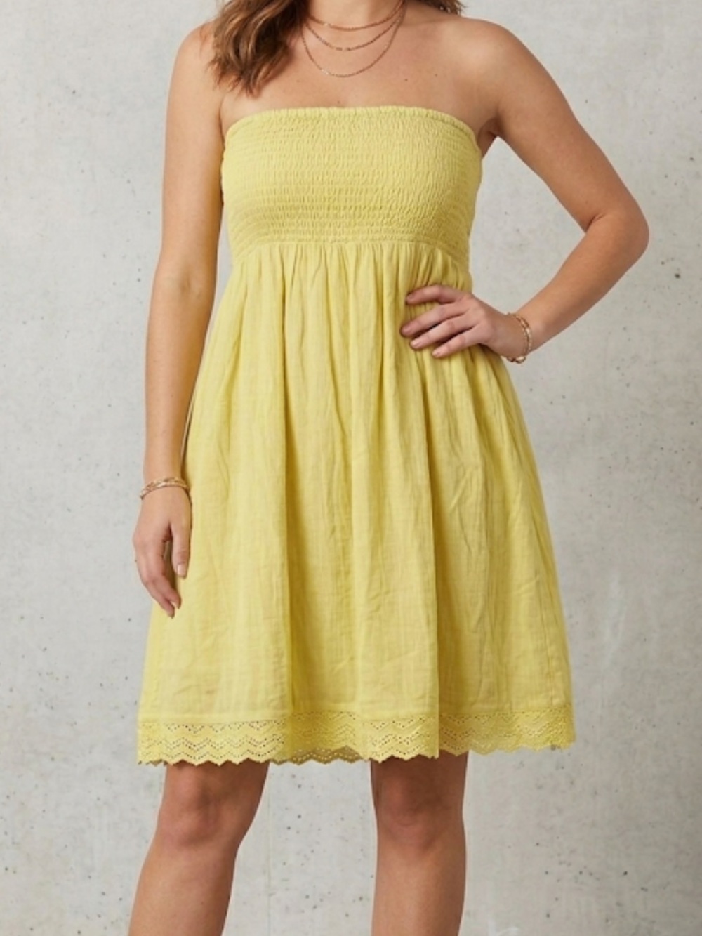 URBAN OUTFITTERS | BDG Yellow Cotton Gauze Strapless Mini Babydoll Dress Small